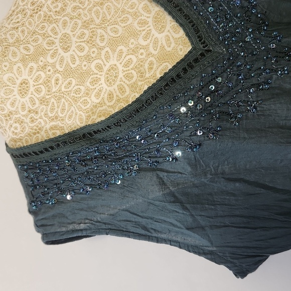 Greater Good Network Women's Hunter Green Sequin Beaded Crinkle Fabric Top 3XL - Picture 4 of 14